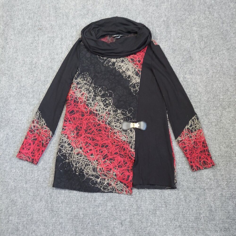 Michael Tyler Blouse Womens Medium Embroidered Cowl Neck Oversized Casual Artsy